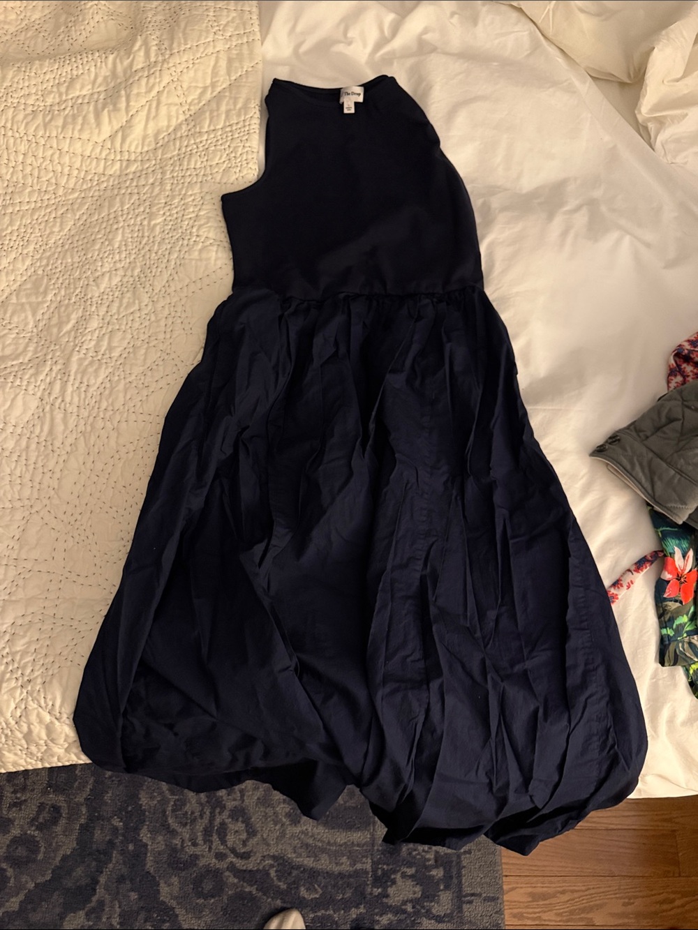 Sleeveless Navy Midi Dress with Full Skirt